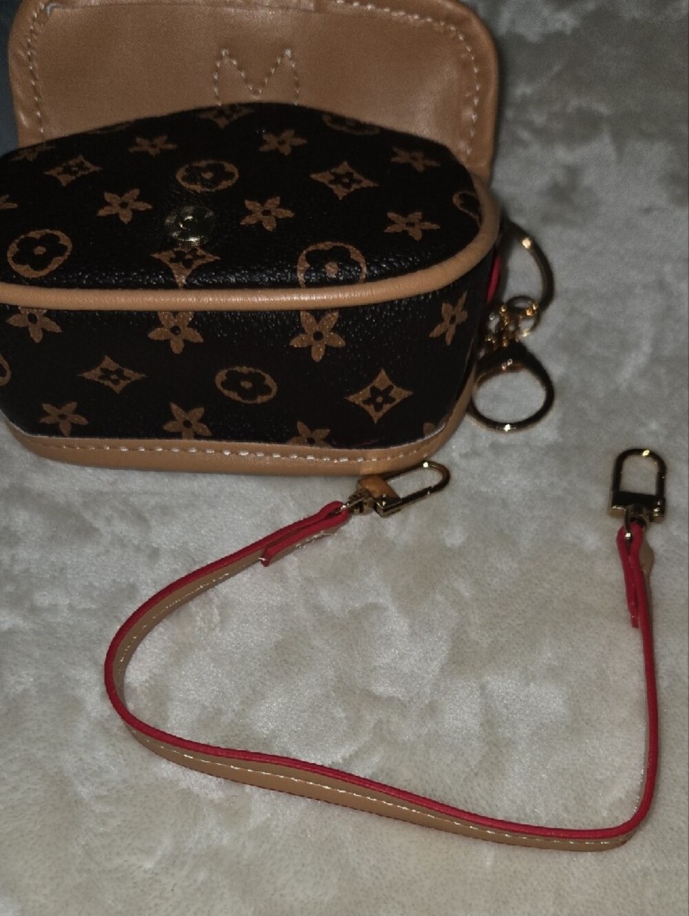 Luxury-Inspired Brown Patterned Bag Charm/Key Fob Case - Picture 5 of 5